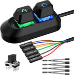 OwlTree PC Power Button desktop switch splitter front view showing dual buttons on desk surface.