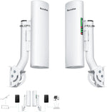 Burbifro point to point Starlink wireless bridge kit front view showing two white outdoor antennas for long range internet extension.