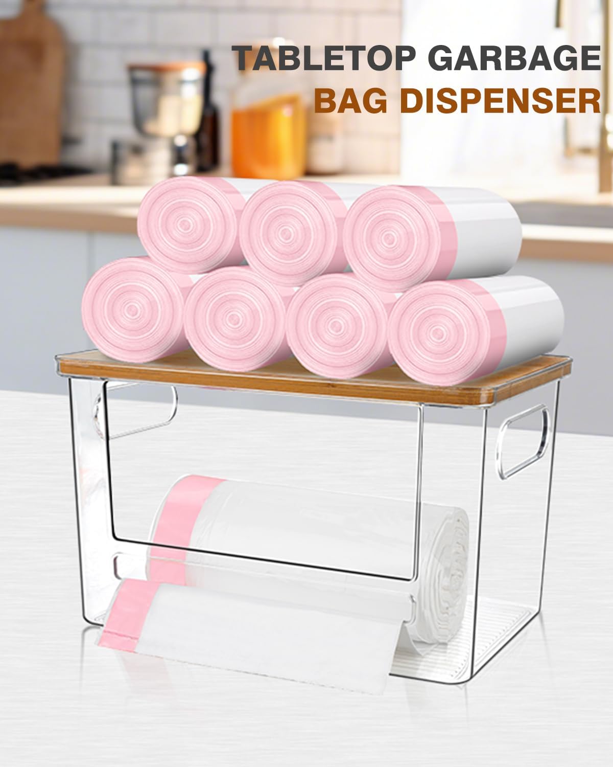 Trash Bag Dispenser 2 Pack - Under Sink Organizer, Plastic Bag Holder | Stackable Acrylic Garbage Bag Storage with Bamboo Lid for Kitchen Cabinet, 13/30/33 Gallon Grocery Bag Dispenser - Image 9