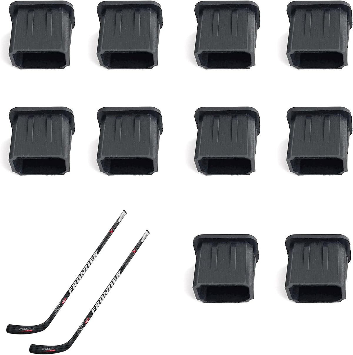 Pcmursal 10 Pieces Hockey Stick End Plugs front view showing durable black TPU rubber design.