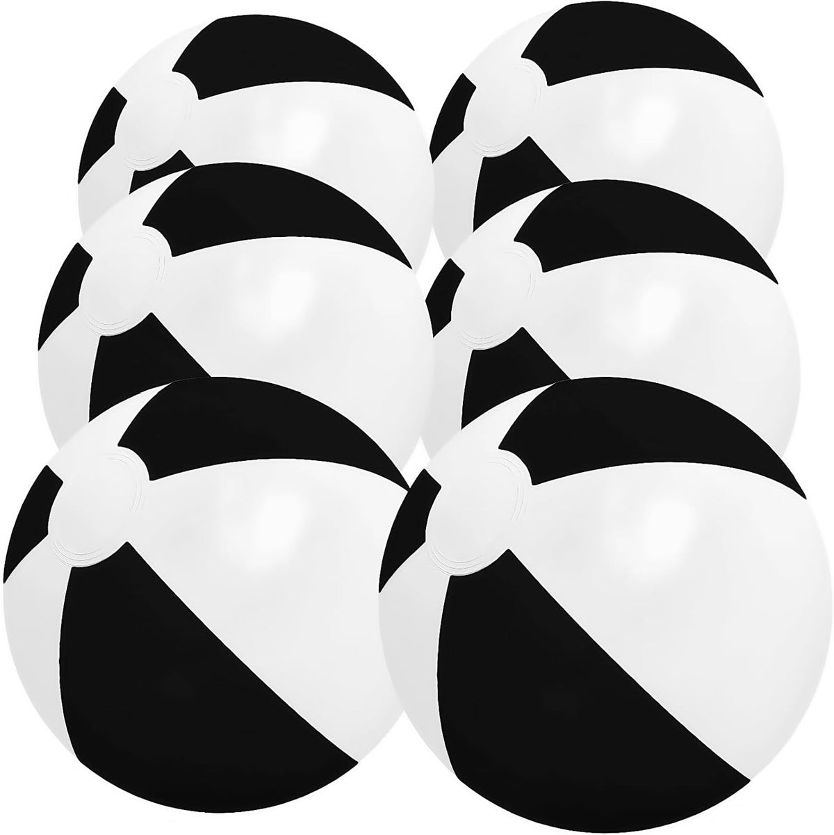 GCQJOQ black and white inflatable beach balls six pack front view showcasing the classic two-tone design