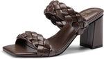 Athlefit Women's Braided Heeled Sandals Summer Square Open Toe Chunky Heels | Braided Strappy, 3-inch Block heel, Slip On, Cushioned Insole, All Day Comfort for Parties, Weekends, Travel, Work, Weeding - Image 13