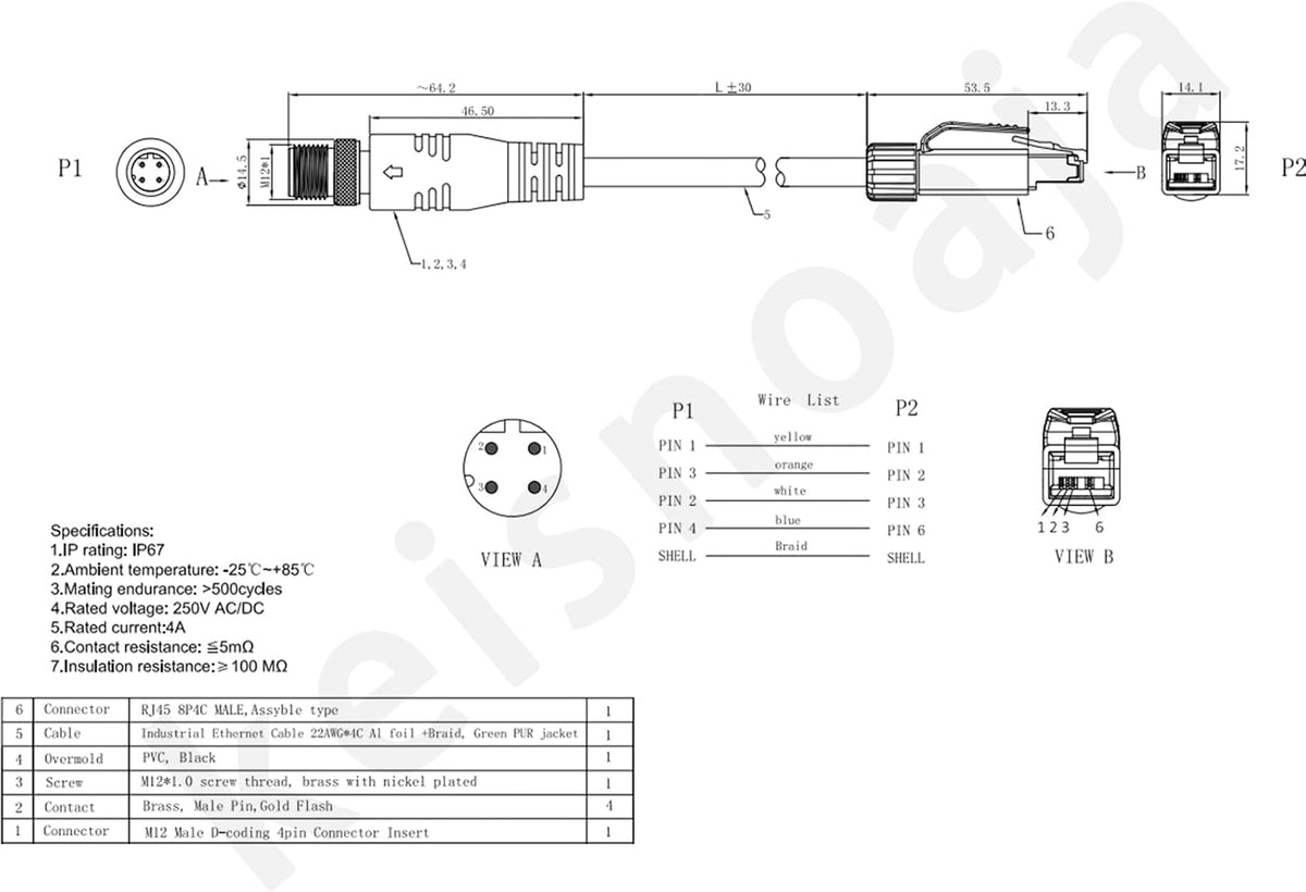Standard RJ45 plug end of the industrial Ethernet patch cord