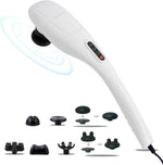 MEGAWISE handheld deep tissue back massager front view showing the sleek pearl white ergonomic design.