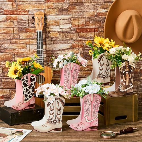 Top view of the boot shaped flower box open for floral arrangement