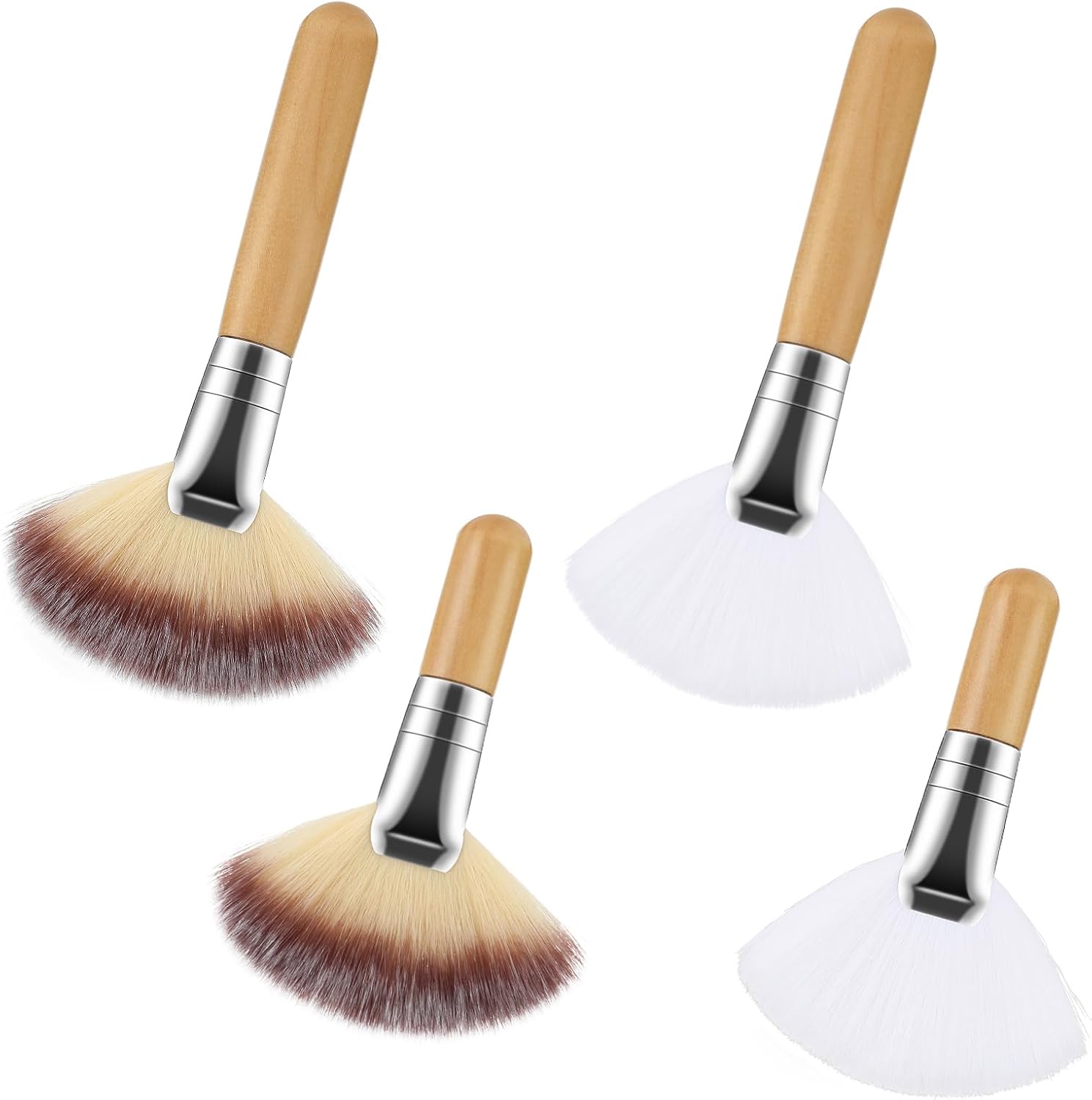 Josojoou 4 Pieces Fan Brushes Esthetician Set front view showing two long handles and two short handles.