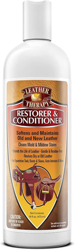 Leather Therapy Restorer And Conditioner front view bottle 16 fluid ounces leather care product