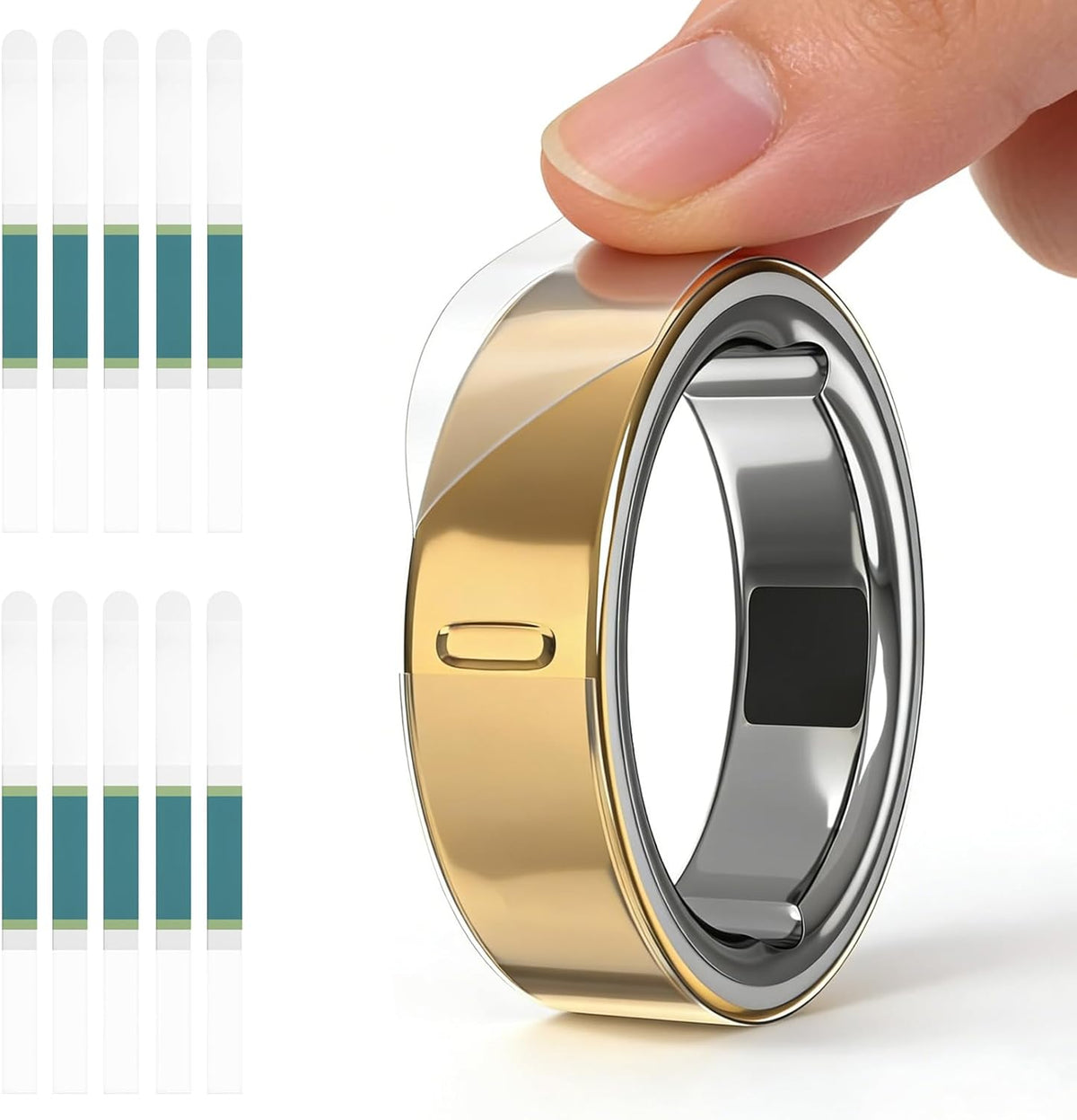 Sylacor Ultra Thin Clear Cover for Oura Ring front view showcasing invisible protective film on a gold smart ring.