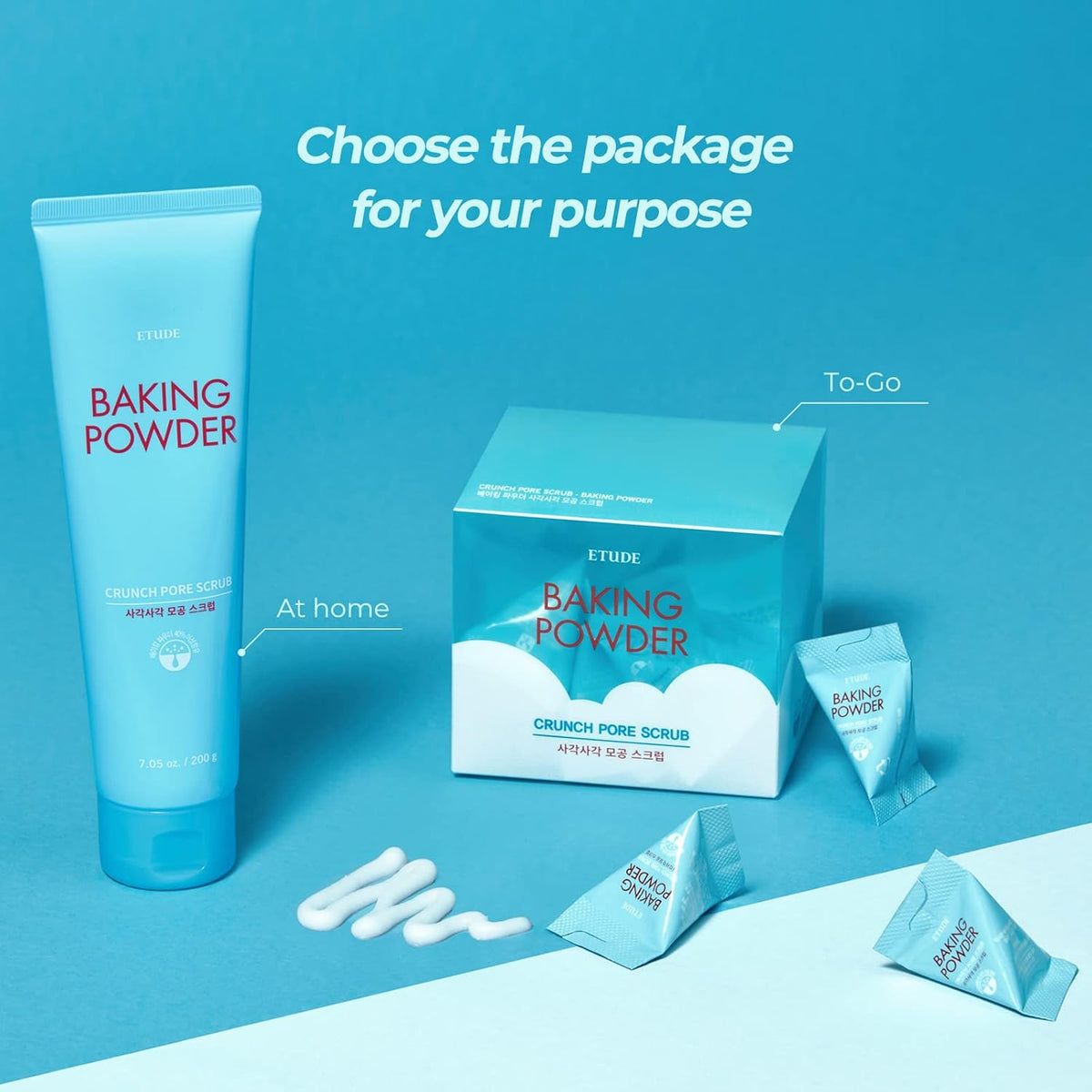 Etude House facial scrub single use individual triangle pouches displayed on flat surface