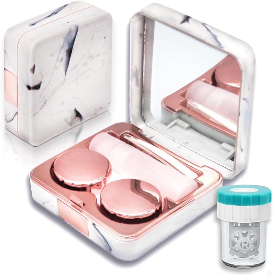 Vastsoon square contact lens case with cleaner washer in rose gold