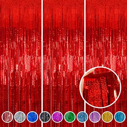 Melsan shiny tinsel streamer backdrop installed on a living room doorway