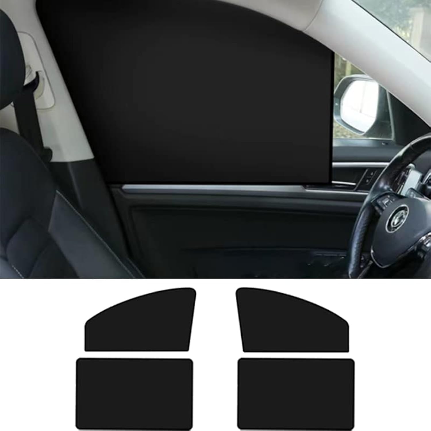 MilkShot magnetic car window shade four piece set front view showing minimalist black design