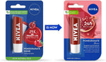 Nivea lip balm pomegranate shade swatch on skin