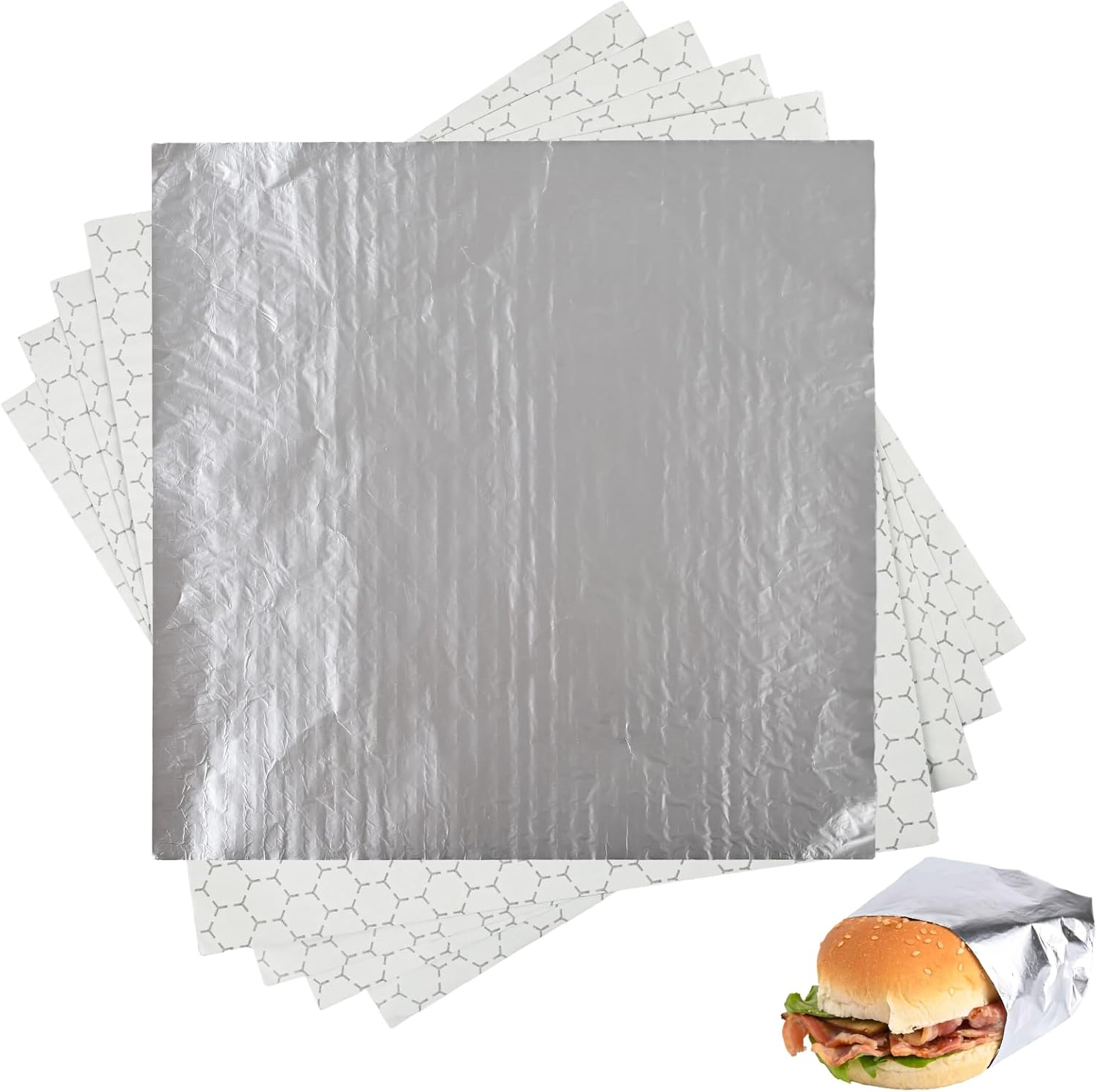 Celsol Insulated Foil Sandwich Wrap Sheets 50 Pack front view showing honeycomb texture for thermal food protection.