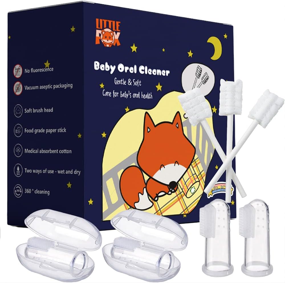 Little Fox Baby Oral Cleaner 60 count box front view for newborn tongue cleaning.