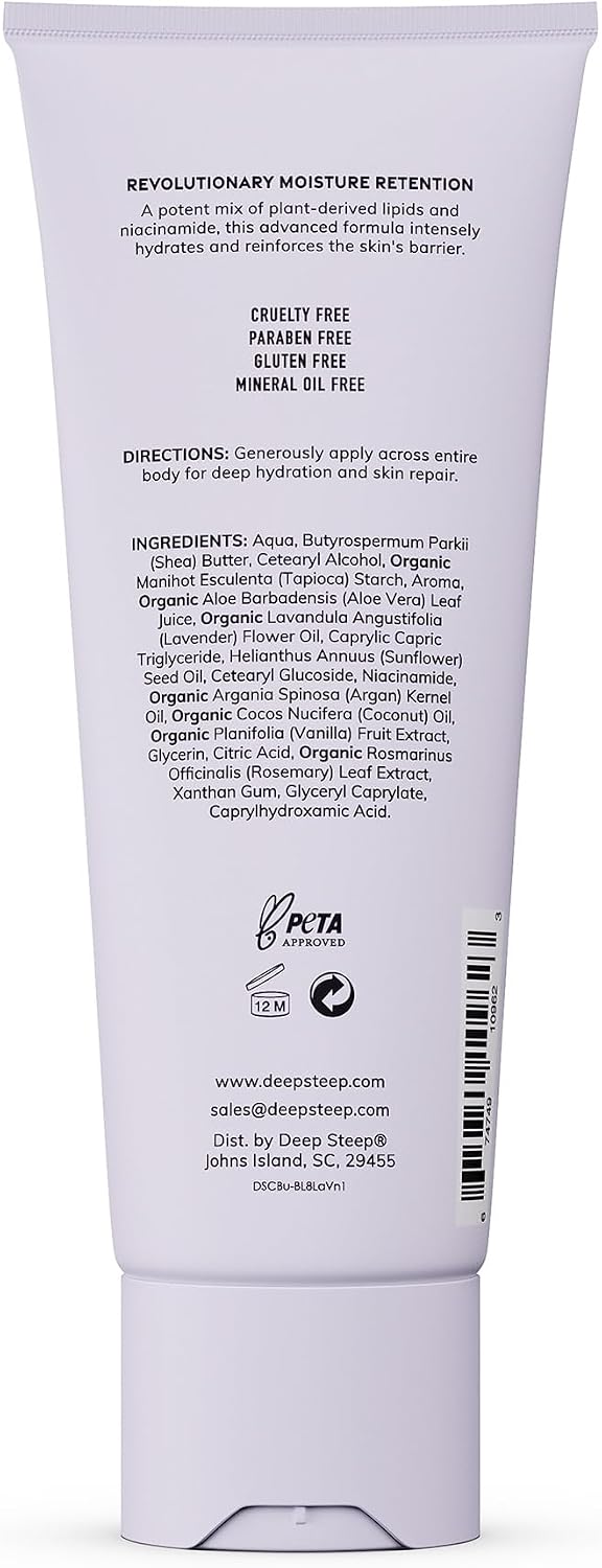 Deep Steep lavender vanilla moisturizer tube packaging