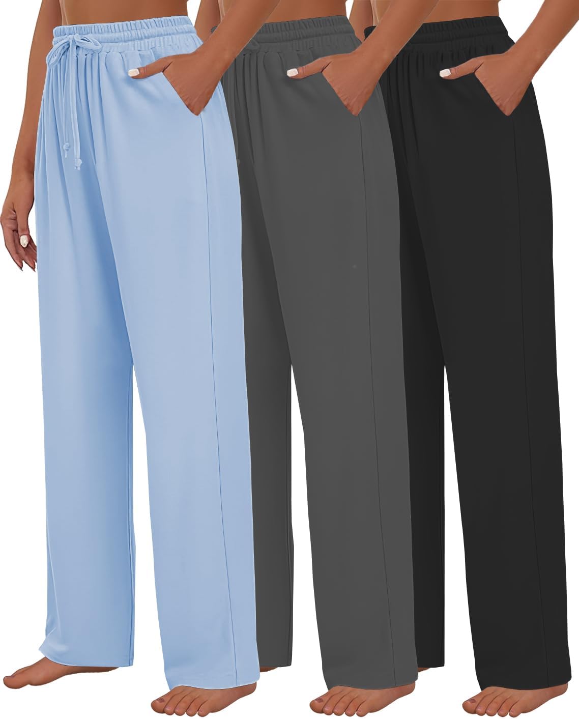 Kivdol 3 Pack Womens Yoga Sweatpants Wide Leg Lounge Pajamas Pants Drawstring Workout Comfy Joggers Sweatpants Pants Pockets - Image 10