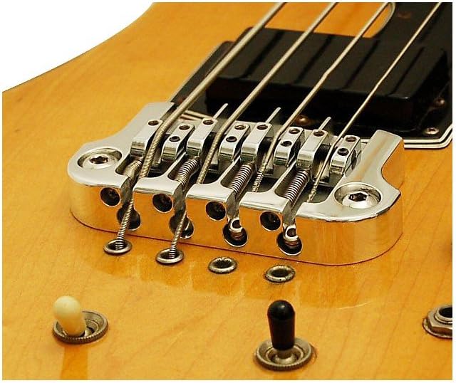 Hipshot 4 string supertone bass bridge front view chrome hardware