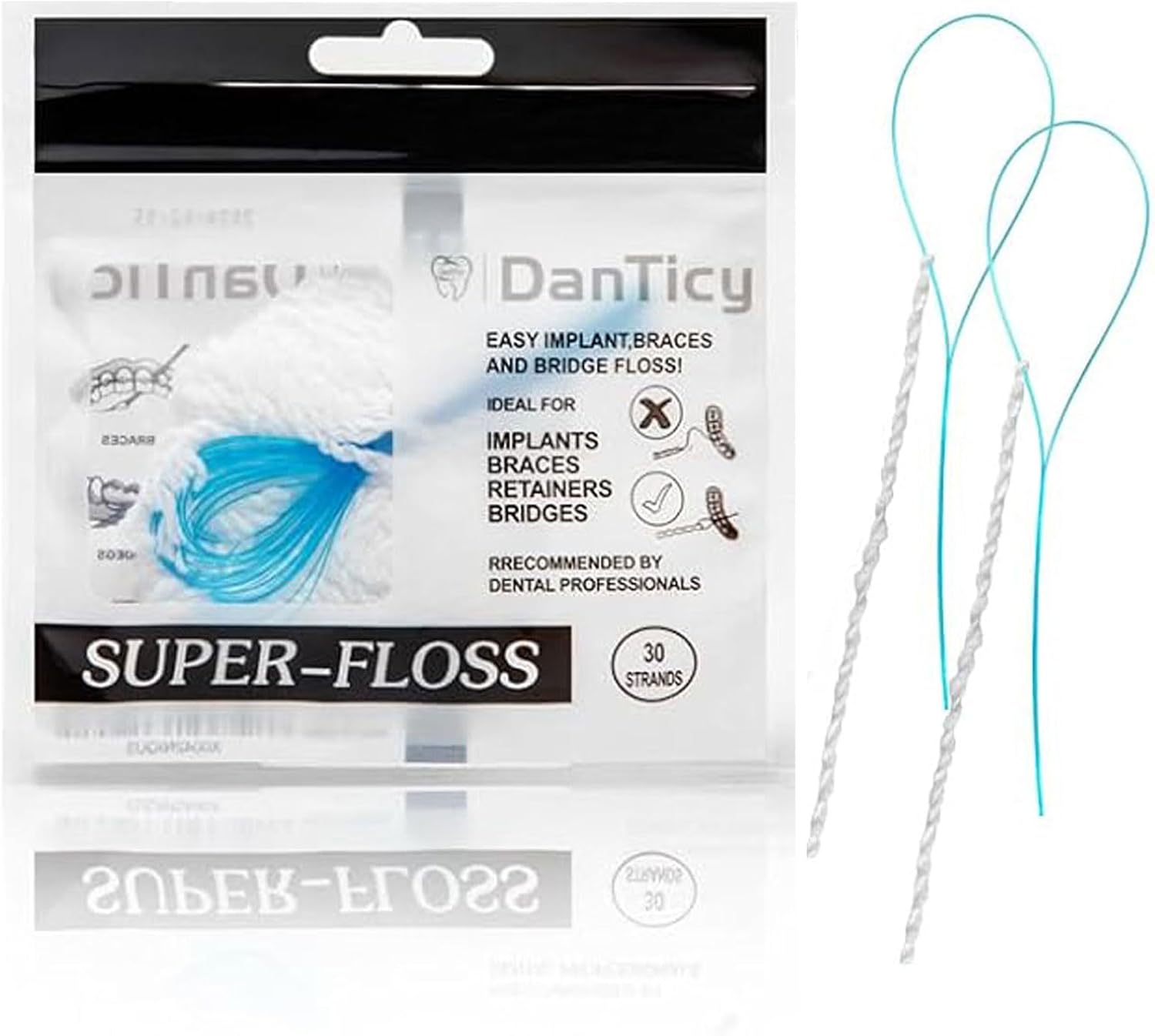 Super Floss Threaders, Periodontal Floss, Orthodontic Threader, Ultraclean Access Tool for Daily Care of Periodontal Disease and Gum Health for Implant, Bridge and Braces 30PCS - Image 1