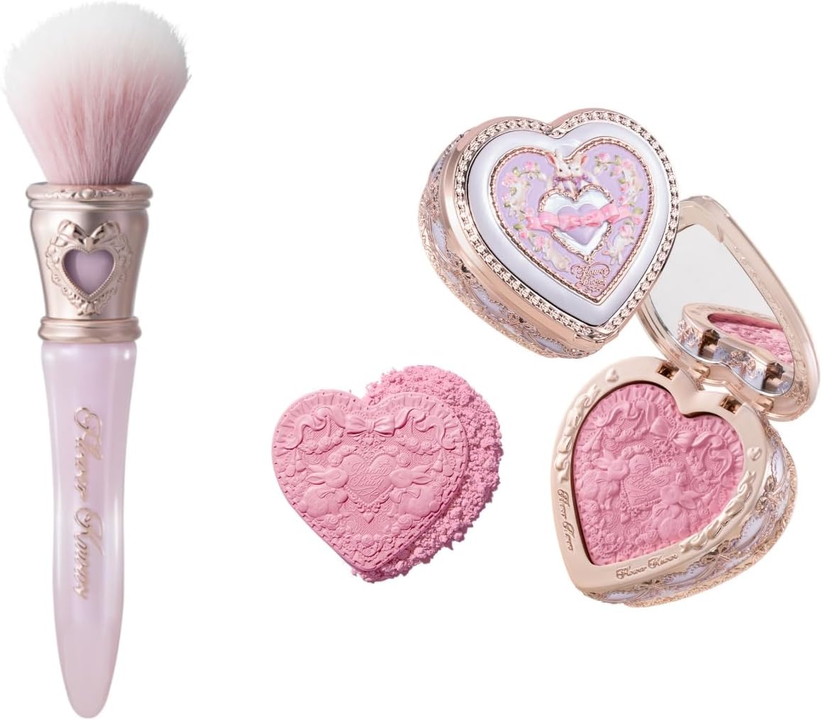 Flower Knows Bunny Garden Embossed Blush & Brush Set,Talc-Free Rose Satin Powder Blush,Highly Pigmented,Buildable&Blendable,Sophisticated Cheek Color with an Elegant Glow,Gift-Worthy(04 Iris Garden) - Image 1