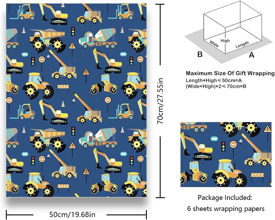 Boerni blue road under construction gift wrap sheet pattern