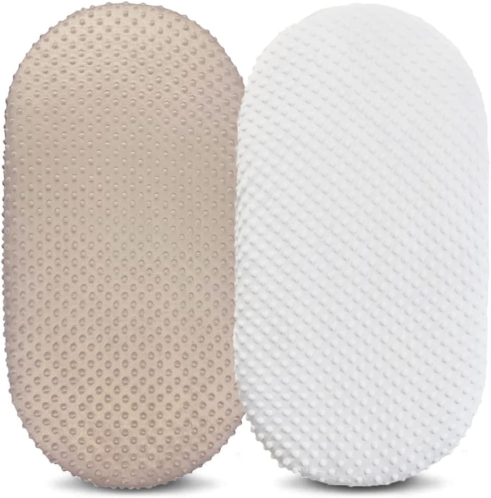 Owlowla bassinet sheet set ivory and khaki front view