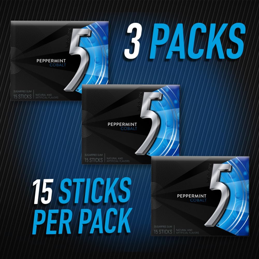 Five Gum Peppermint Cobalt USA imported chewing gum box side profile.
