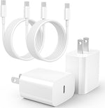 Nuinno 20W USB C fast charger 2 pack white adapters with cords front view