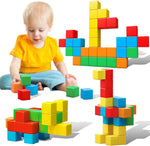KOIEMAY magnetic building blocks front view showing colorful cubes stacked into a 3D castle