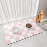 Cat Food Mat - 12"x 20" Cat Dog Mats for Food and Water Bowl, Checkered Pet Placemat Feeding Mat, Non-Slip Under Pet Bowls Mats for Messy Drinkers, Pink & White - Image 1