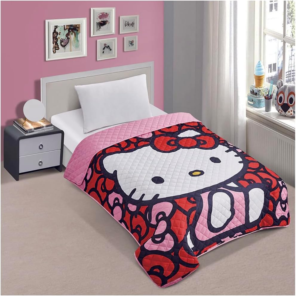 Jay Franco Hello Kitty World of Bows quilted bedspread front view