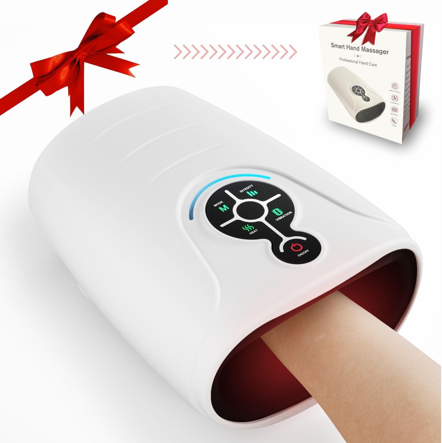 AERLANG hand massager front view showing sleek white exterior with digital control touch panel