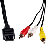 XYgdhqpt Video AV Composite Cable front view showing proprietary connector and three color-coded RCA plugs