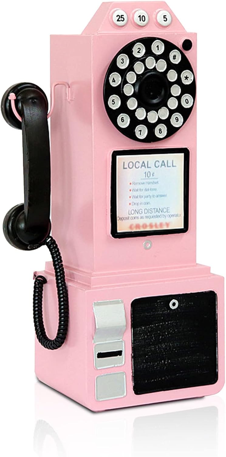 Antique Telephone - Pink Rotary Dial Landline Phone Model Vintage Classic Phone Props Retro Wall Mounted Crafts Ornaments Cafe Bar Window Booth Decoration - 9.8''L x 6.3''W x 19.7''H - Image 13