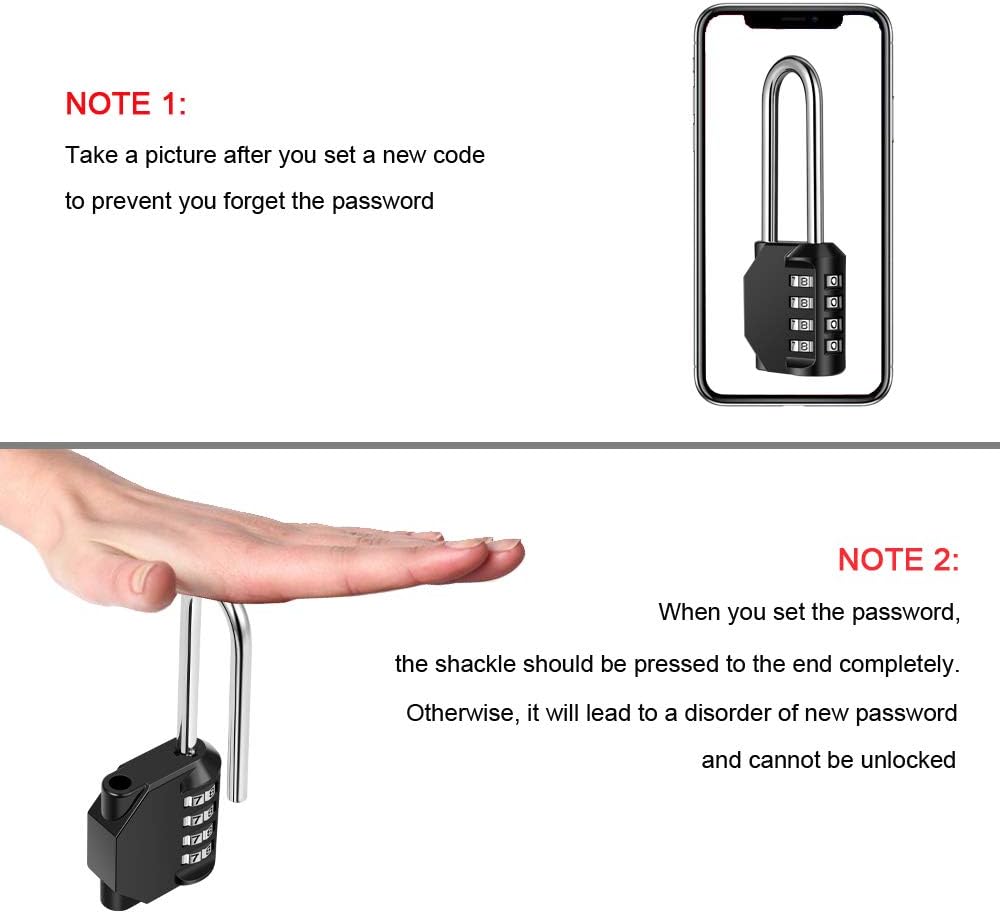 2 Pack disecu 2.6 Inch Long Shackle Combination Lock, 4 Digit Outdoor Waterproof Padlock for School Gym Locker, Sports Locker, Storage Unit, Gate, Fence, Toolbox, Cabinet (Black) - Image 7
