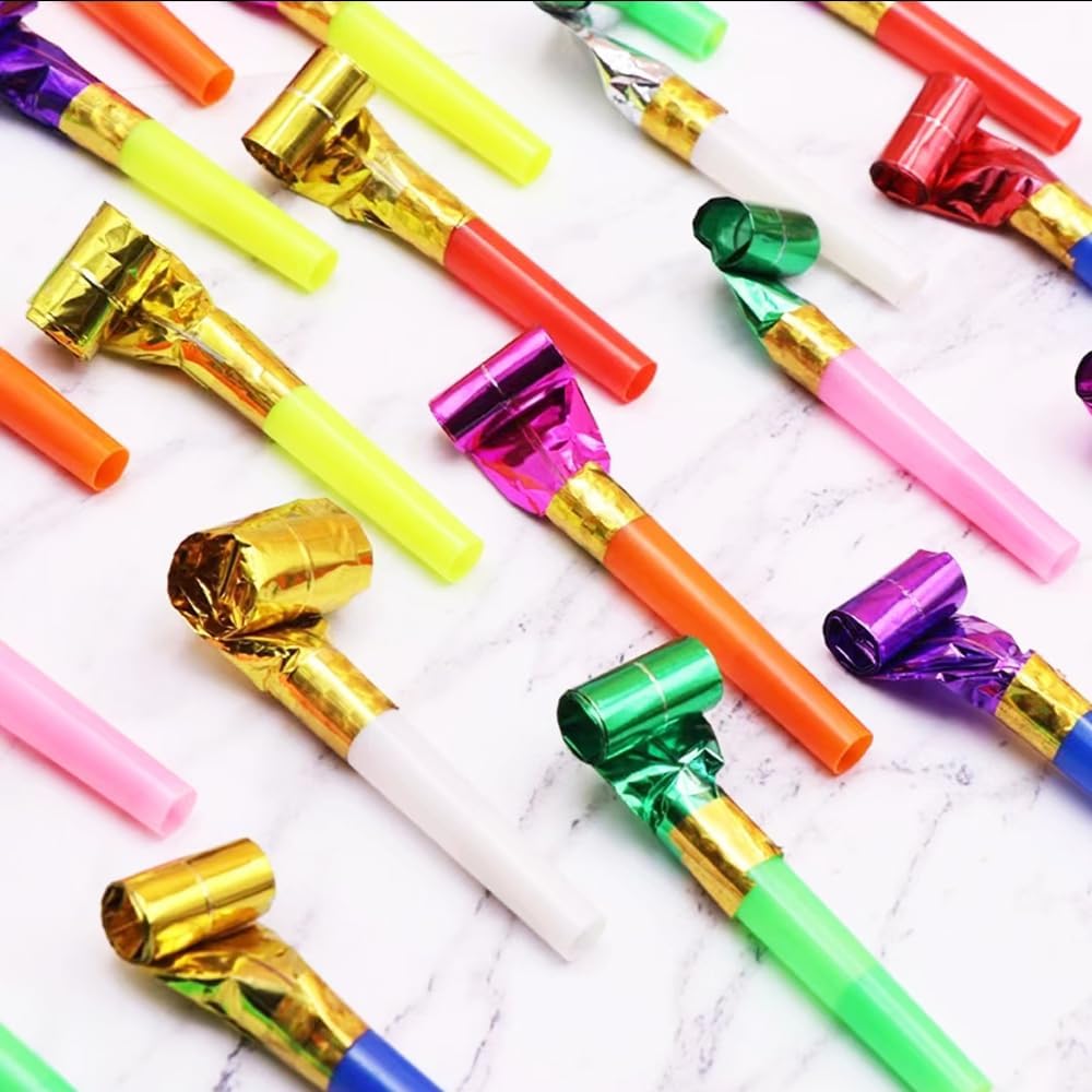 Anztqiuu 100 piece colorful party blower set front view