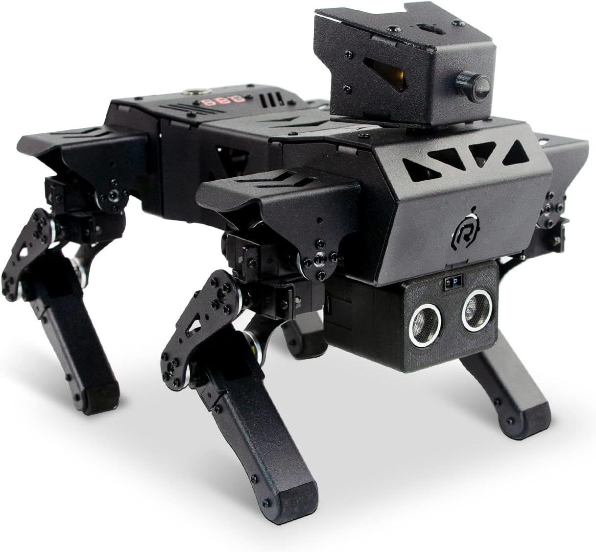 XiaoR Geek bionic robot dog kit front view showcasing metal chassis and camera