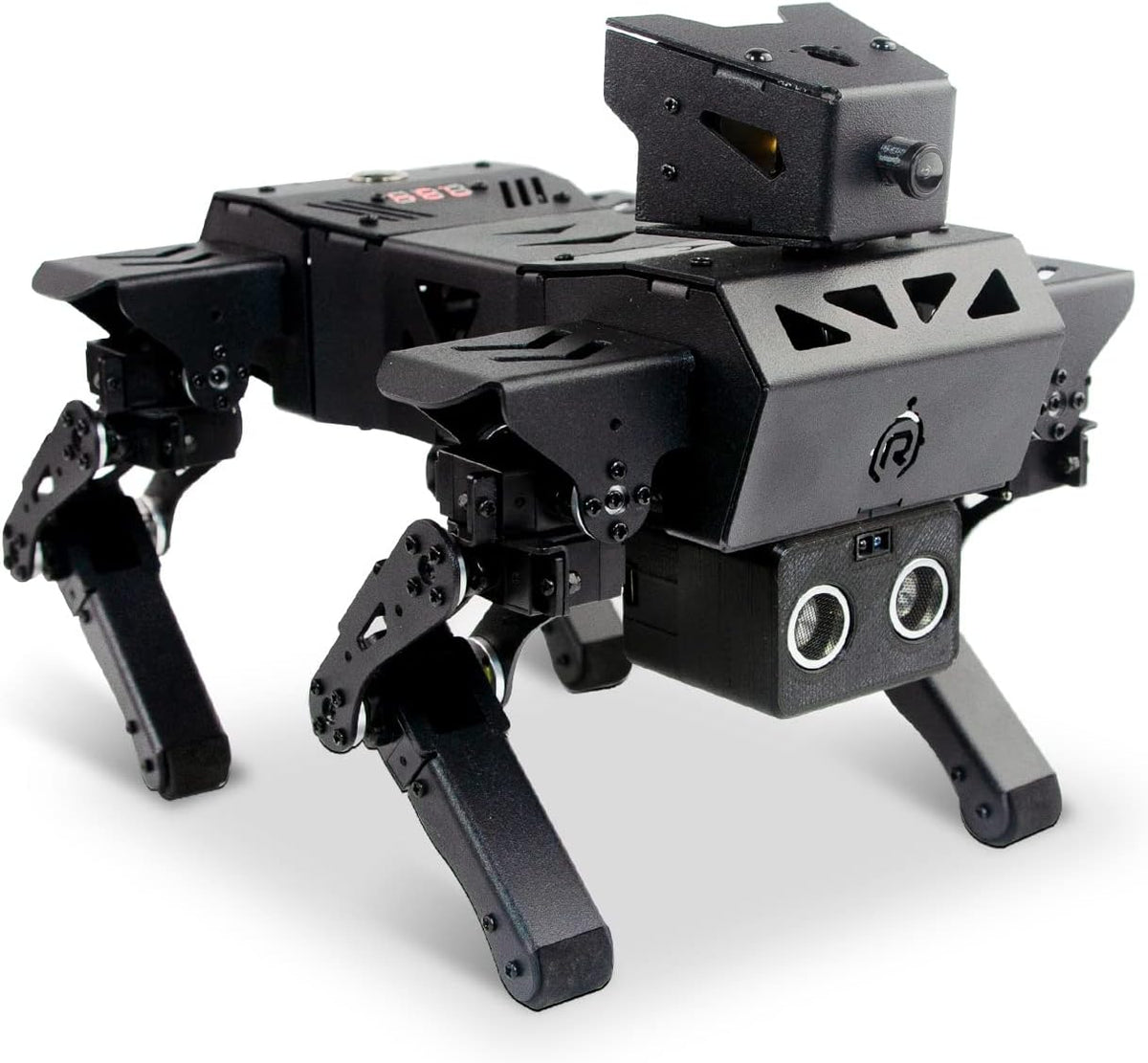XiaoR Geek bionic robot dog kit front view showcasing metal chassis and camera