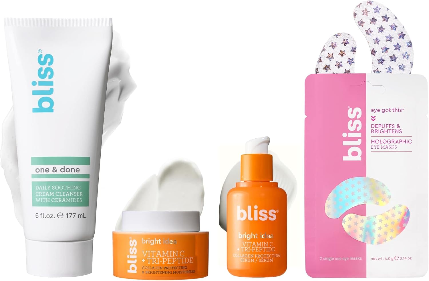 Bliss The Elder Millennial Kit Complete Skincare Essentials Set front view showcasing the four product bottles and boxes