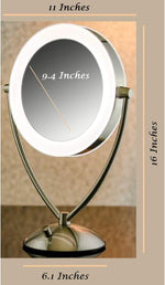 Ovente Lighted Tabletop Makeup Mirror 9.5 Inch LED Dimmable 1X 5X Magnifier 360 Adjustable Double Sided Battery USB Operated Bedroom Lamp Vanity Cosmetic Professional Large Nickel Brushed MLT45BR1X5X - Image 9