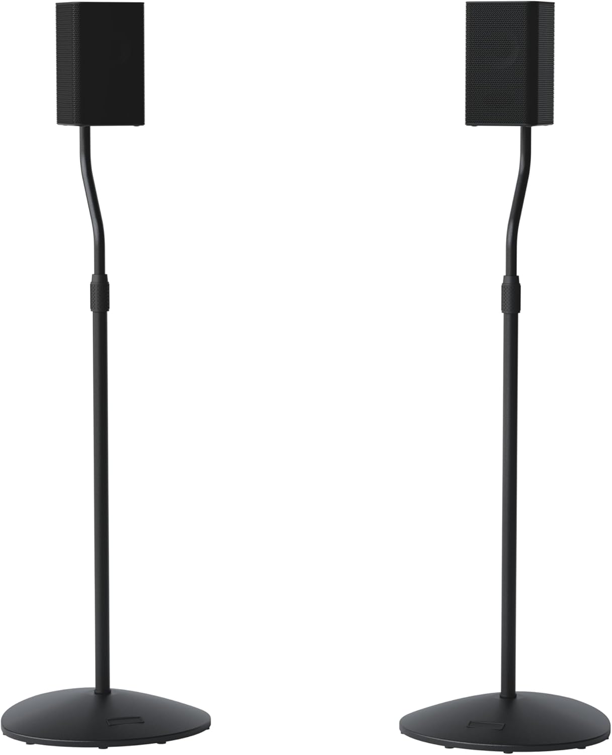 Sanus adjustable height speaker stands front view black finish