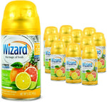 Wizard Automatic Spray Refill Tropical Citrus twelve pack front view showing packaging details.