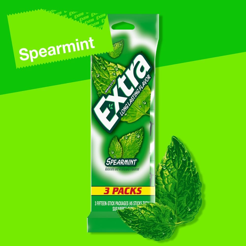 Wrigleys Extra long lasting spearmint sugar free chewing gum for clean fresh breath