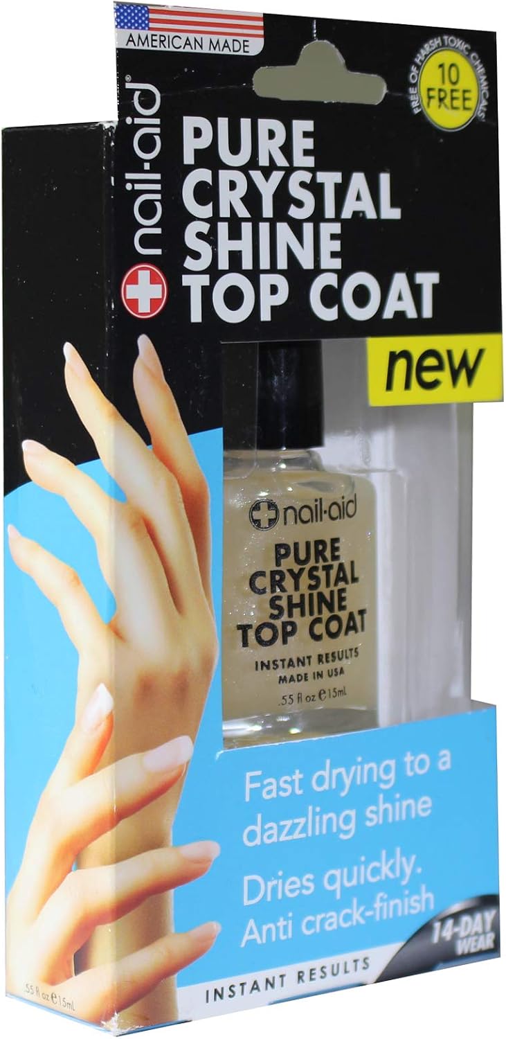 Nail-Aid crystal shine top coat 0.55 fluid ounce packaging closeup