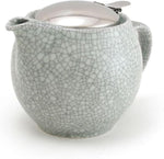Zero Japan round teapot front view crackle blue ceramic
