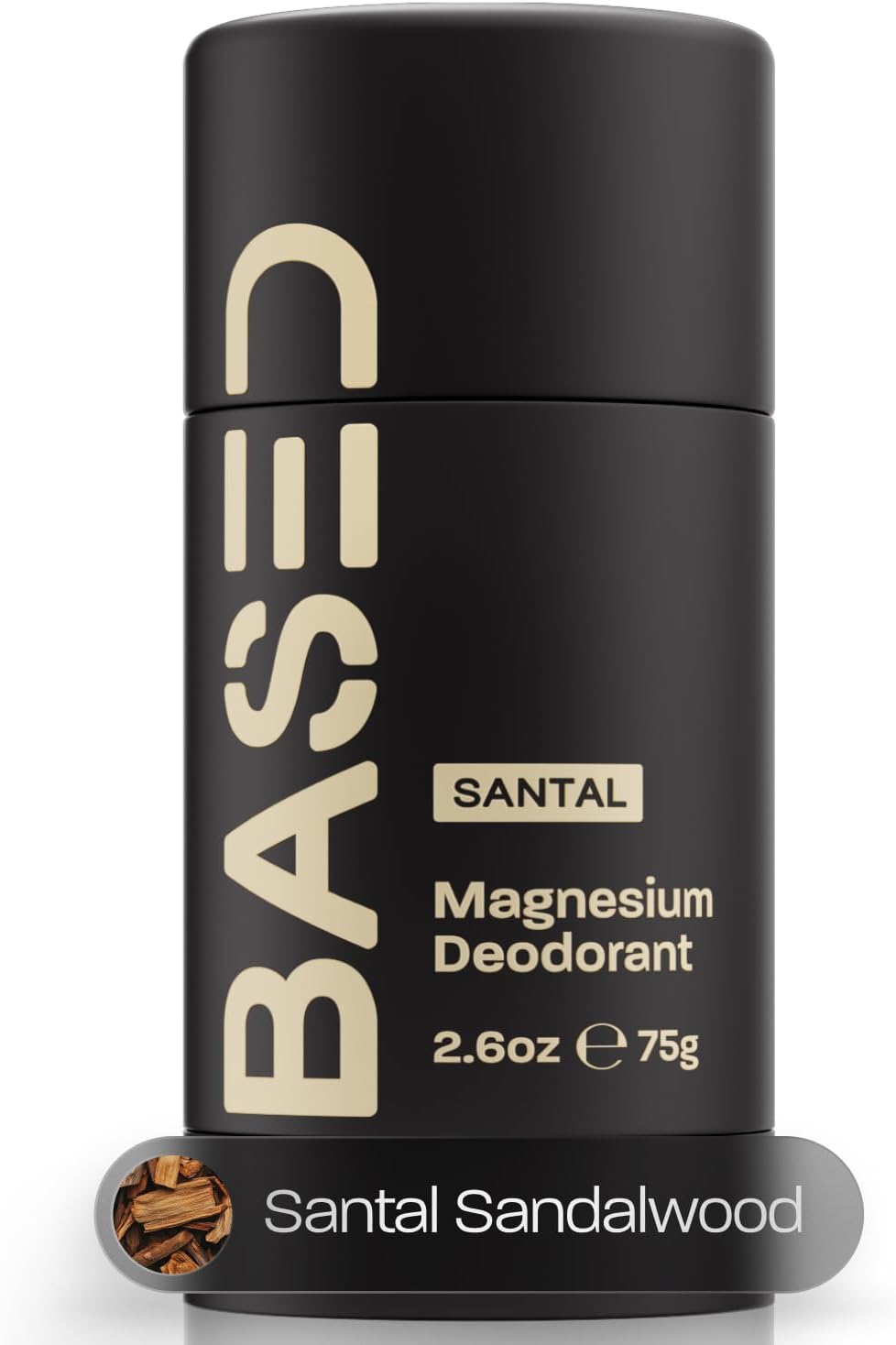 BASED BODYWORKS Performance Deodorant for Men front view in Santal Sandalwood scent stick packaging