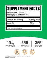BulkSupplements Garlic Oil Softgels label showing 10mg potency