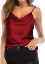 Women's Silk Satin Camisole Cowl Neck Tank Top Cami Silky Basic Tank Shirt Blouses - Image 15