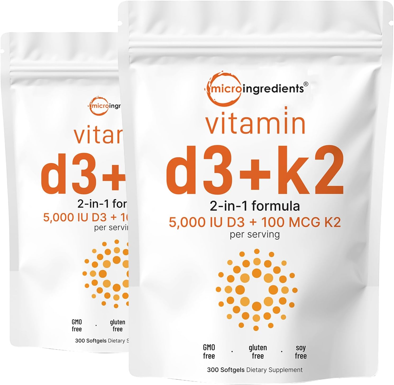 Micro Ingredients Vitamin D3 K2 600 Softgels front packaging view
