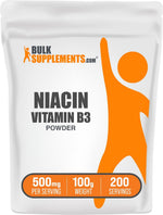 BulkSupplements pure Niacin packaging highlighting the gluten free clean formula label.